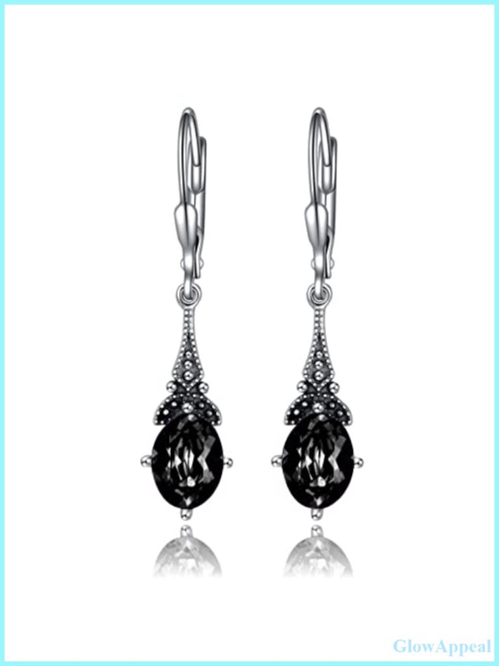 Sterling Silver Drop Dangle Leverback Earrings with Crystal Oval Birthstone